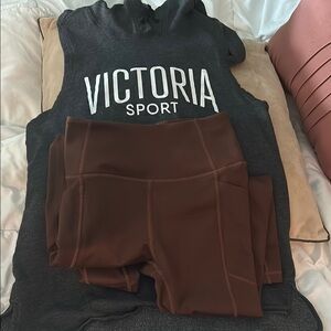Victoria Sport Gray Hoodie and Brown Leggings